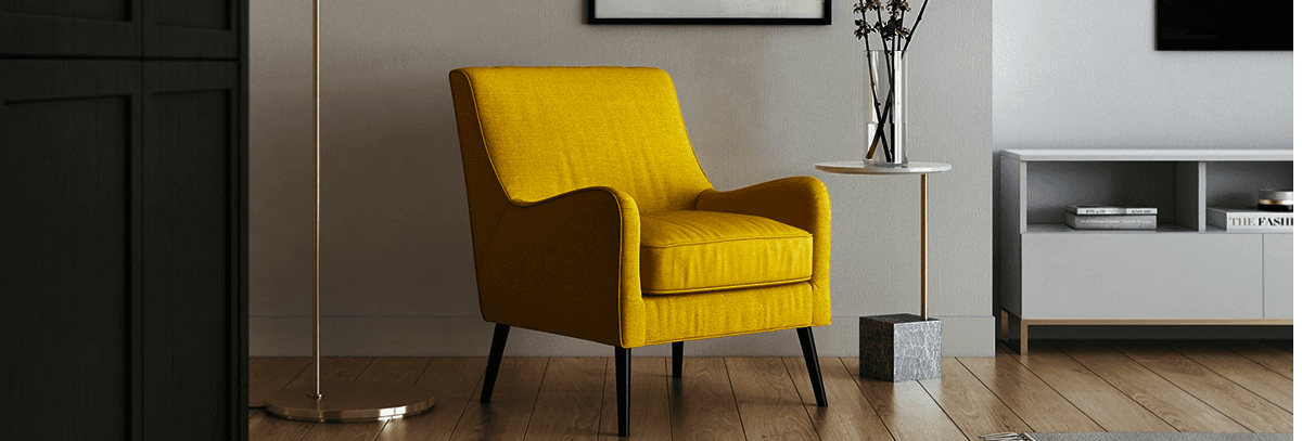 Modern interior with yellow chair